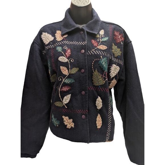 Vintage Paul Harris Jacket Cardigan Sweater Womens Large Leaf Boho 1990s Autumn - Picture 13 of 13